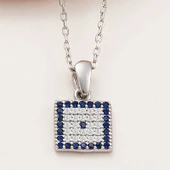 925 Ayar Gümüş Kare Nazar Kadın Kolye - 1