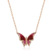 925 Ayar Gümüş Rose Minimal Kelebek Kadın Gümüş Kolye - 1