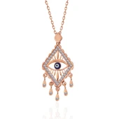 925 Ayar Gümüş Rose Nazarlı Göz Kolye - 3