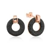 Gümüş Siyah Çok Taşlı Daire Küpe thumbnail 1