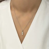 925 Ayar Gümüş Çiğ Damlası Mekik Tektaş Bayan Gümüş Kolye thumbnail 4