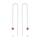 925 Ayar Gümüş Zincirli Pembe Nazar Küpe thumbnail 1