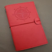Pusula Tasarımlı Kırmızı Deri Defter Hediyelik thumbnail 1