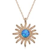 ​925 Ayar Gümüş Rose Mavi Opal Taşlı Güneş Kadın Kolye thumbnail 1