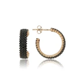 925 Ayar Gümüş Üç Sıralı Siyah Tamtur Küpe thumbnail 2