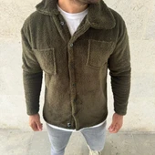 Erkek Pelüş Polar Hırka Gömlek – Yakalı, İlik Düğmeli, Göğüs Cepli, Yumuşak Dokulu Kışlık Regular Fit Rahat Günlük Model - 2