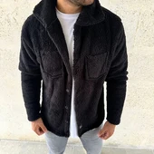 Erkek Pelüş Polar Hırka Gömlek – Yakalı, İlik Düğmeli, Göğüs Cepli, Yumuşak Dokulu Kışlık Regular Fit Rahat Günlük Model - 3