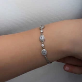925 Ayar Gümüş Oval Taşlı Kadın Bileklik thumbnail 4