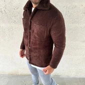 Erkek Pelüş Polar Hırka Gömlek – Yakalı, İlik Düğmeli, Göğüs Cepli, Yumuşak Dokulu Kışlık Regular Fit Rahat Günlük Model - 3