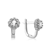 Gümüş Beyaz Çiçek Desenli Yuvarlak J Kadın Küpe thumbnail 1