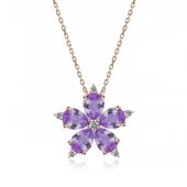 925 Ayar Gümüş Rose Lila Kamelya Çiçeği Kolye thumbnail 2