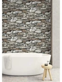 Taş Duvar Desenli Kendinden Yapışkanlı 3D Duvar Raf Kapı Kaplama Kağıdı 3 Metre 60 Cm thumbnail 3