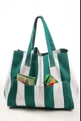 Kadın Kanvas 2 Cepli Günlük Renkli Plaj Omuz Çantası Yeşil thumbnail 4