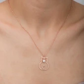 925 Ayar Gümüş Nisan Ayı Doğum Taşı Kedi Kadın Kolye thumbnail 4