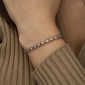 Gümüş Rose Oval Kesim Elmas Montür Asansör Bileklik thumbnail 4