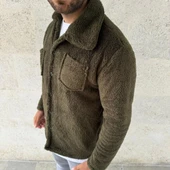 Erkek Pelüş Polar Hırka Gömlek – Yakalı, İlik Düğmeli, Göğüs Cepli, Yumuşak Dokulu Kışlık Regular Fit Rahat Günlük Model - 3