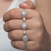 925 Ayar Gümüş Oval Taşlı Kadın Bileklik thumbnail 1