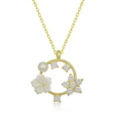 Gümüş Gold Manolya Çiçeği Yıldız Kadın Kolye thumbnail 2