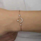 925 Ayar Gümüş Rose Ay Yıldız Kadın Bileklik thumbnail 3