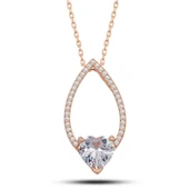 Gümüş Rose Kalp Beyaz Taşlı Damla Kadın Kolye thumbnail 1