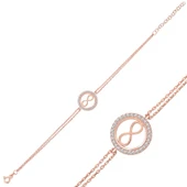 925 Ayar Gümüş Rose Sonsuzluk Bileklik thumbnail 1