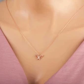 925 Ayar Gümüş Rose Kelebek Kadın Gümüş Kolye thumbnail 1