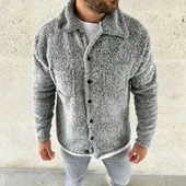 Erkek Pelüş Polar Hırka Gömlek – Yakalı, İlik Düğmeli, Göğüs Cepli, Yumuşak Dokulu Kışlık Regular Fit Rahat Günlük Model - 3