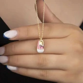 925 Ayar Gümüş Gold Kız Çocuk Pabuç Kadın Kolye thumbnail 2