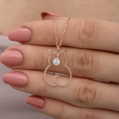 925 Ayar Gümüş Nisan Ayı Doğum Taşı Kedi Kadın Kolye thumbnail 2