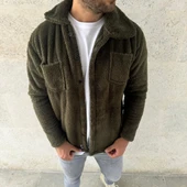 Erkek Pelüş Polar Hırka Gömlek – Yakalı, İlik Düğmeli, Göğüs Cepli, Yumuşak Dokulu Kışlık Regular Fit Rahat Günlük Model - 4