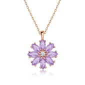 925 Ayar Gümüş Rose Lila Çiçek Kadın Gümüş Kolye thumbnail 2