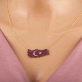 925 Ayar Gümüş Gold Ay Yıldız Türkiye Haritası Kadın Kolye thumbnail 1