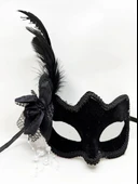 Siyah Renk Yandan Tüylü Beyaz İncili Süet Kaplama A Kalite Lüks Parti Maskesi 20x23 cm thumbnail 2