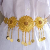 Altın Kaplama İmitasyon Çiçek Desenli Urfa Akıtma Kemer KMR-121 thumbnail 1