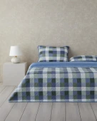 English Home Ornate Check Çift Taraflı Kadife Çift Kişilik Yatak Örtüsü Takımı 200x220 cm Koyu Mavi thumbnail 2