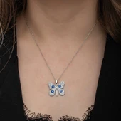 Gümüş Nazarlı Kelebek Kadın Kolye thumbnail 3