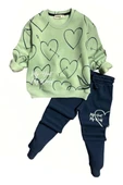 Kalp Desenli Yeşil Renk 3 İplik Kız Çocuk Takım thumbnail 4