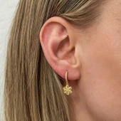 ​Gümüş Sallantılı Gold Çiçek Kadın Küpe thumbnail 2