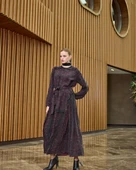 Misswhence Desenli Cupro Elbise 38829 bordo thumbnail 1