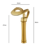 Lüks Gold Şelale Çanak Lavabo Bataryası Premium Tek Kollu Tezgah Üstü Musluk Otel Özel Tasarım - 5