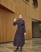 Misswhence Desenli Cupro Elbise 38829 bordo thumbnail 3