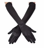 Siyah Renk Likralı Dirseğe Kadar Uzun Kumaş Eldiven 40 cm thumbnail 2