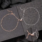 925 Ayar Gümüş Rodyum Rose Çift Kalpli Aşk Bileklik thumbnail 1