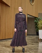 Misswhence Desenli Cupro Elbise 38829 bordo thumbnail 5