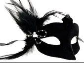 Siyah Renk Yandan Tüylü Süet Kaplama Beyaz İncili Parti Maskesi 18X15 cm thumbnail 2