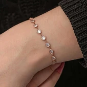 925 Ayar Gümüş Rose Beyaz Taşlı Kadın Bileklik thumbnail 3