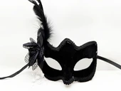 Siyah Renk Yandan Tüylü Beyaz İncili Süet Kaplama A Kalite Lüks Parti Maskesi 20x23 cm thumbnail 1