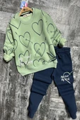 Kalp Desenli Yeşil Renk 3 İplik Kız Çocuk Takım thumbnail 5