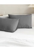 Manon %100 Pamuk Ranforce Düz 2'li Yastık Kılıfı Seti - Antrasit thumbnail 2