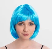 Turkuaz Açık Mavi Renk Düz Kesim Kısa Küt Parti Peruğu thumbnail 1